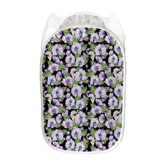 Watercolor Cattleya Pattern Print Mesh Laundry Hamper