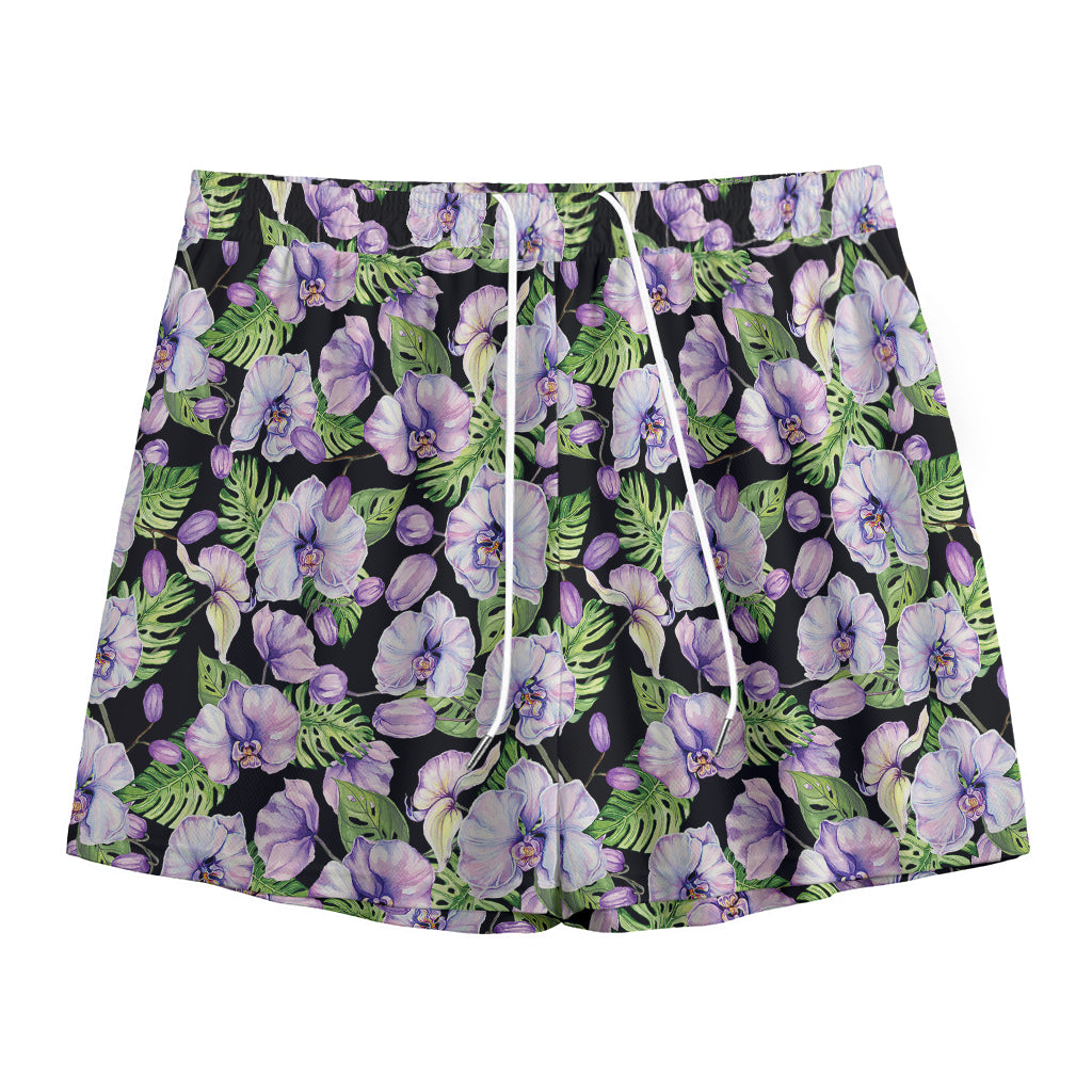 Watercolor Cattleya Pattern Print Mesh Shorts