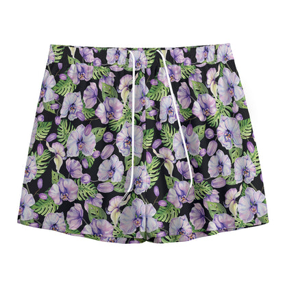 Watercolor Cattleya Pattern Print Mesh Shorts