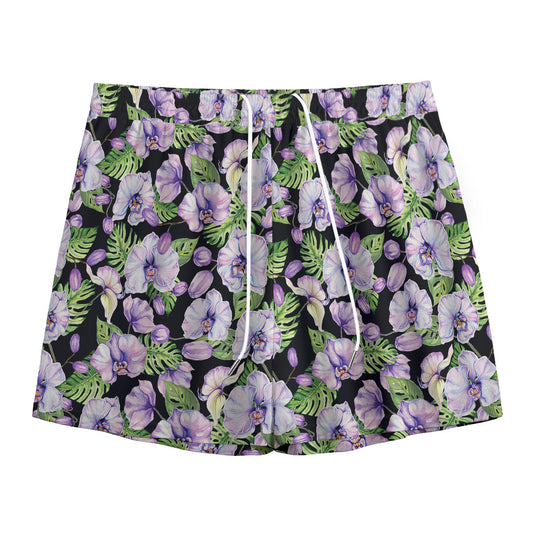 Watercolor Cattleya Pattern Print Mesh Shorts