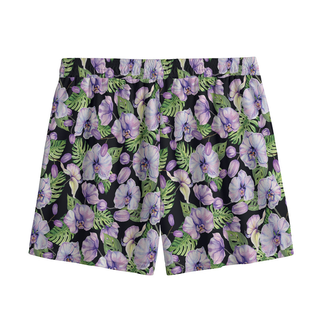 Watercolor Cattleya Pattern Print Mesh Shorts