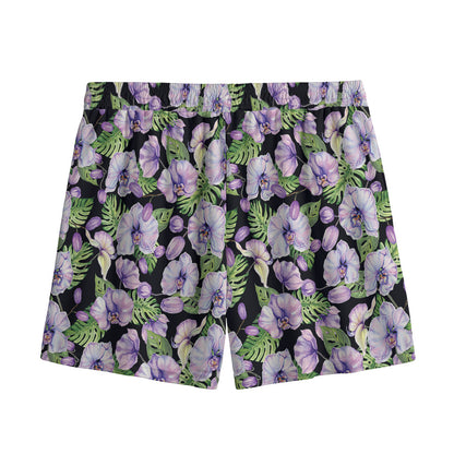Watercolor Cattleya Pattern Print Mesh Shorts