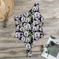 Watercolor Cattleya Pattern Print One Shoulder Bodysuit