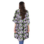 Watercolor Cattleya Pattern Print Open Front Beach Cover Up