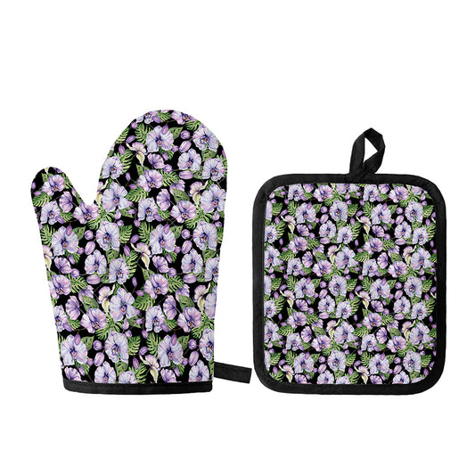 Watercolor Cattleya Pattern Print Oven Mitt And Pot Holder Set