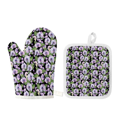Watercolor Cattleya Pattern Print Oven Mitt And Pot Holder Set