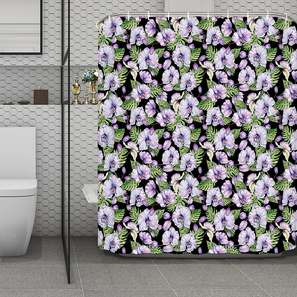 Watercolor Cattleya Pattern Print Polyester Shower Curtain