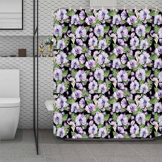 Watercolor Cattleya Pattern Print Polyester Shower Curtain