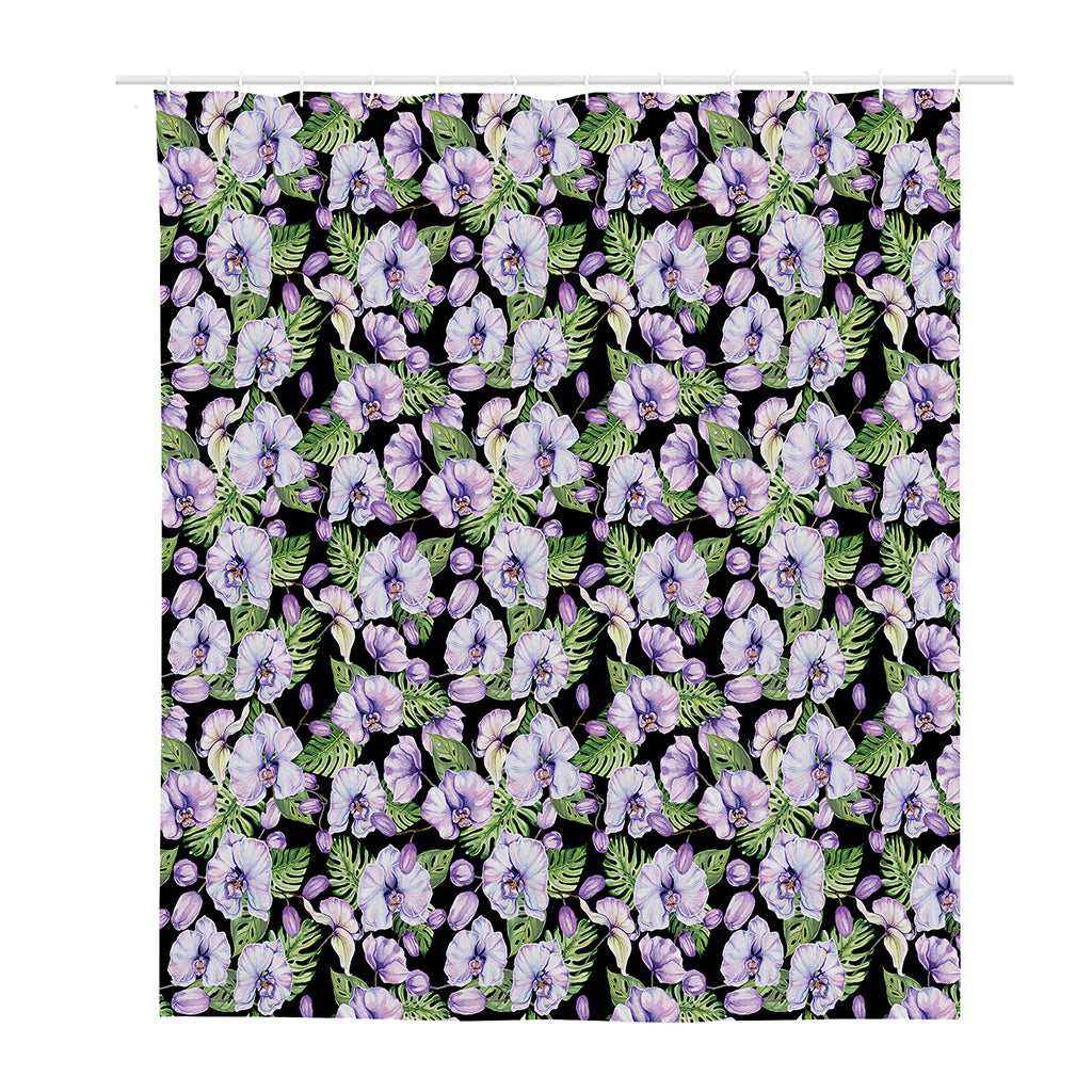 Watercolor Cattleya Pattern Print Polyester Shower Curtain