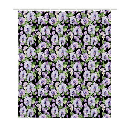 Watercolor Cattleya Pattern Print Polyester Shower Curtain