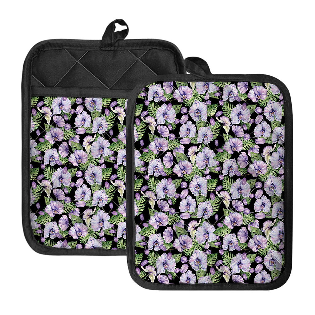 Watercolor Cattleya Pattern Print Pot Holders With Pocket