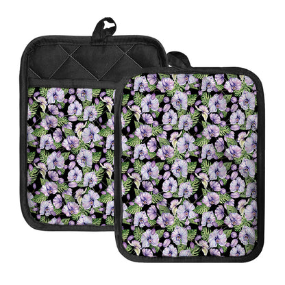 Watercolor Cattleya Pattern Print Pot Holders With Pocket