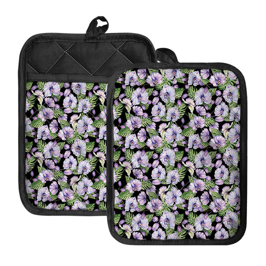 Watercolor Cattleya Pattern Print Pot Holders With Pocket