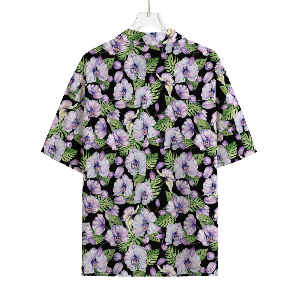 Watercolor Cattleya Pattern Print Rayon Hawaiian Shirt