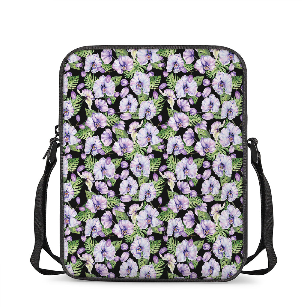 Watercolor Cattleya Pattern Print Rectangular Crossbody Bag