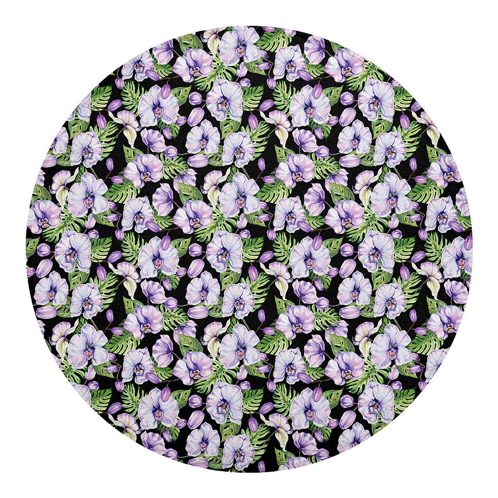 Watercolor Cattleya Pattern Print Round Blanket