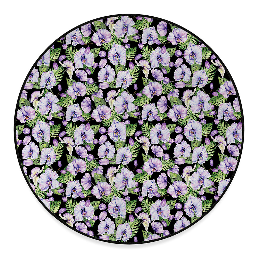 Watercolor Cattleya Pattern Print Round Floor Mat