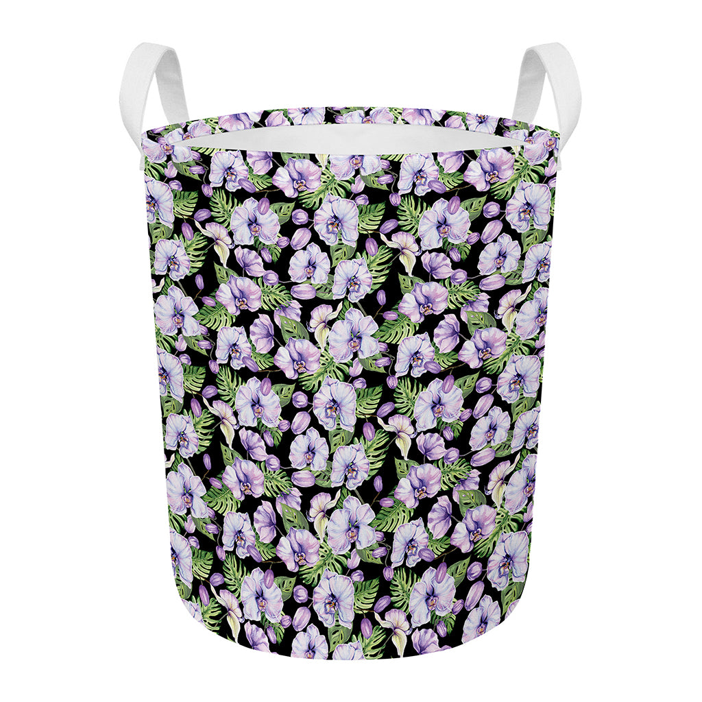 Watercolor Cattleya Pattern Print Round Laundry Basket