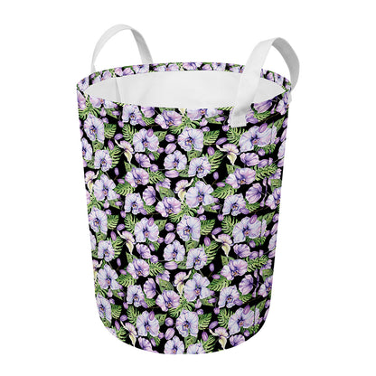 Watercolor Cattleya Pattern Print Round Laundry Basket