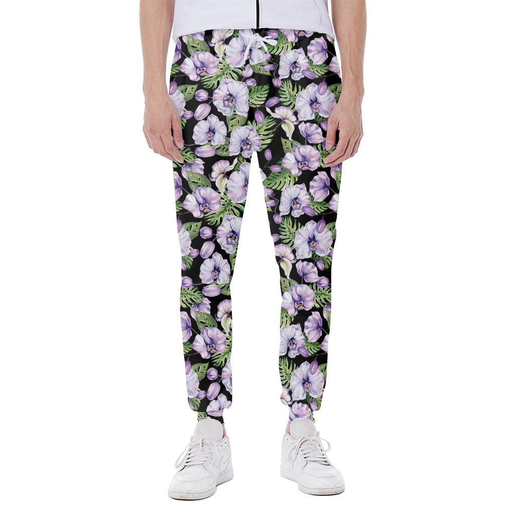 Watercolor Cattleya Pattern Print Scuba Joggers