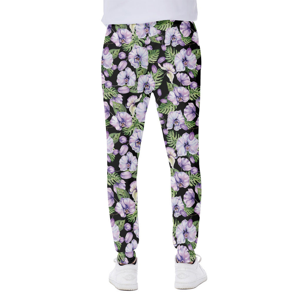 Watercolor Cattleya Pattern Print Scuba Joggers
