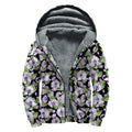 Watercolor Cattleya Pattern Print Sherpa Lined Zip Up Hoodie