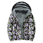 Watercolor Cattleya Pattern Print Sherpa Lined Zip Up Hoodie