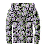Watercolor Cattleya Pattern Print Sherpa Lined Zip Up Hoodie