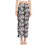Watercolor Cattleya Pattern Print Side Slit Maxi Skirt