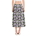 Watercolor Cattleya Pattern Print Side Slit Midi Skirt
