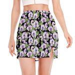 Watercolor Cattleya Pattern Print Side Slit Mini Skirt