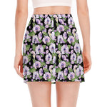 Watercolor Cattleya Pattern Print Side Slit Mini Skirt