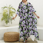 Watercolor Cattleya Pattern Print Silk V-Neck Kaftan Dress