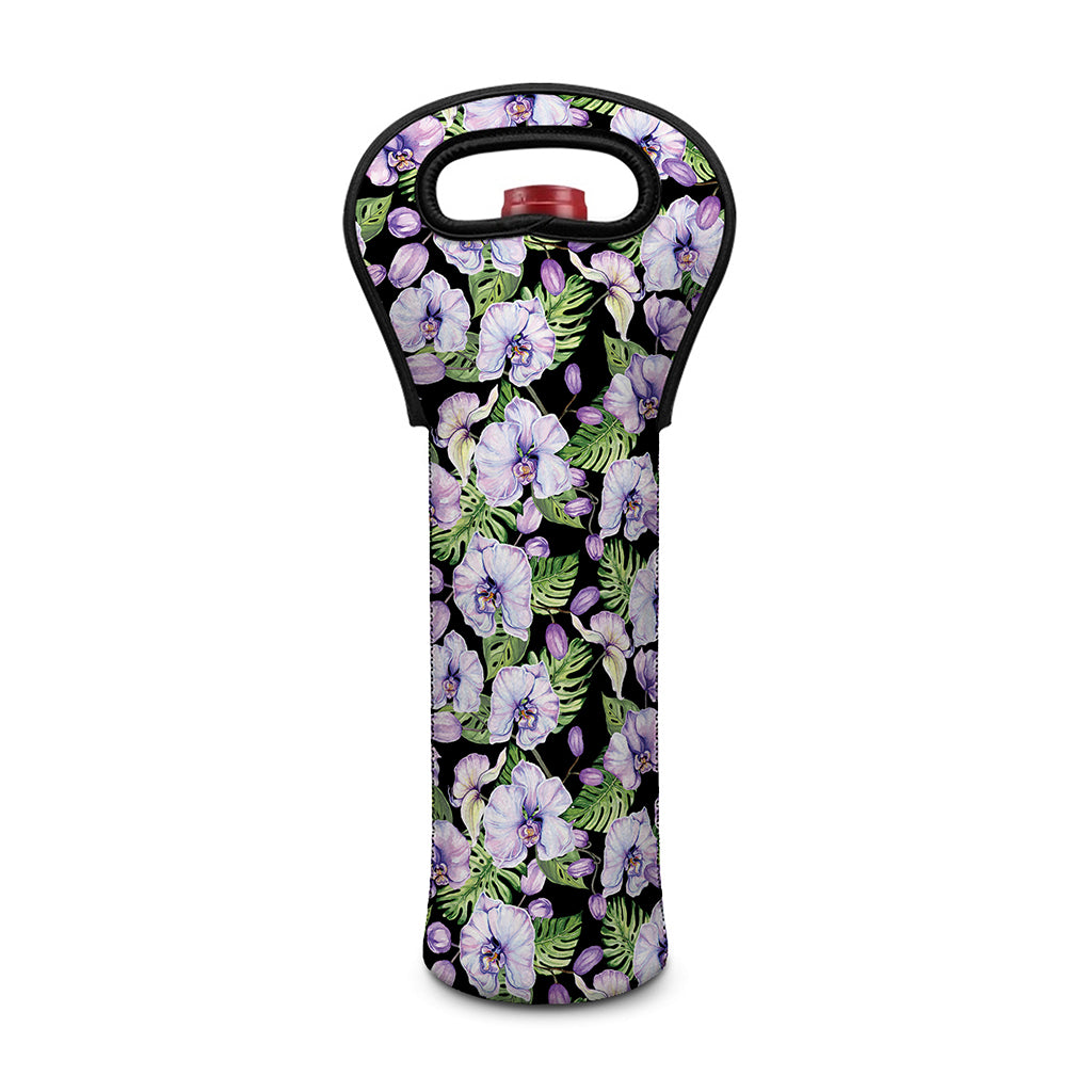 Watercolor Cattleya Pattern Print Single Neoprene Wine Tote