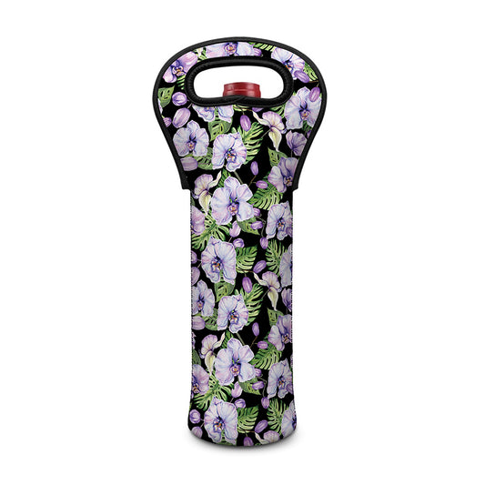 Watercolor Cattleya Pattern Print Single Neoprene Wine Tote
