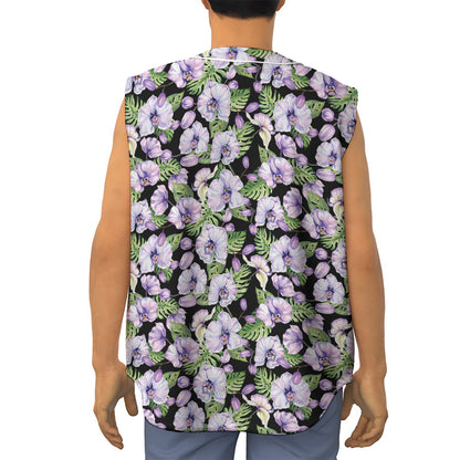 Watercolor Cattleya Pattern Print Sleeveless Baseball Jersey