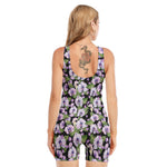 Watercolor Cattleya Pattern Print Sleeveless One Piece Swimsuit