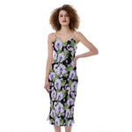 Watercolor Cattleya Pattern Print Slim Fit Midi Cami Dress