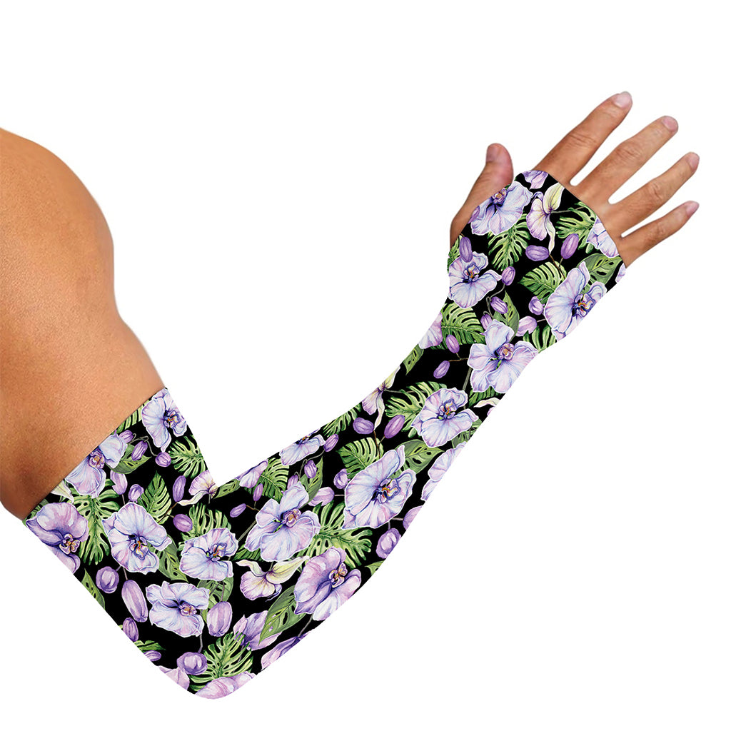 Watercolor Cattleya Pattern Print Sun Protection Arm Sleeves
