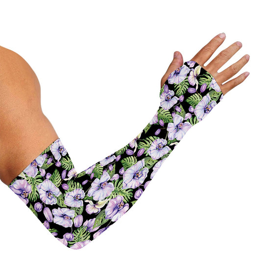 Watercolor Cattleya Pattern Print Sun Protection Arm Sleeves