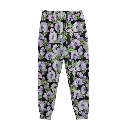 Watercolor Cattleya Pattern Print Sweatpants
