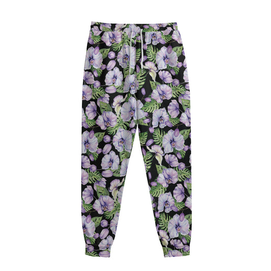 Watercolor Cattleya Pattern Print Sweatpants