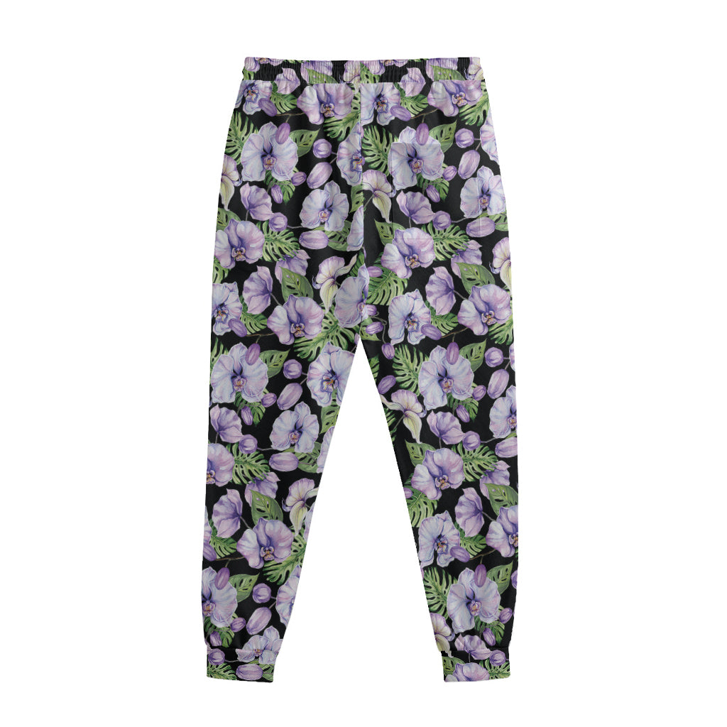 Watercolor Cattleya Pattern Print Sweatpants