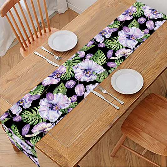 Watercolor Cattleya Pattern Print Table Runner