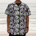 Watercolor Cattleya Pattern Print Textured Short Sleeve Shirt