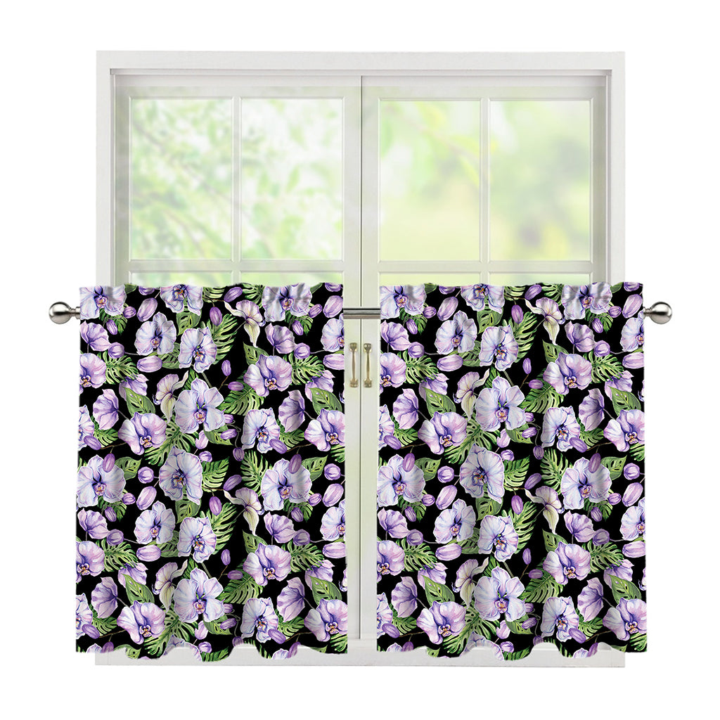 Watercolor Cattleya Pattern Print Tier Curtains