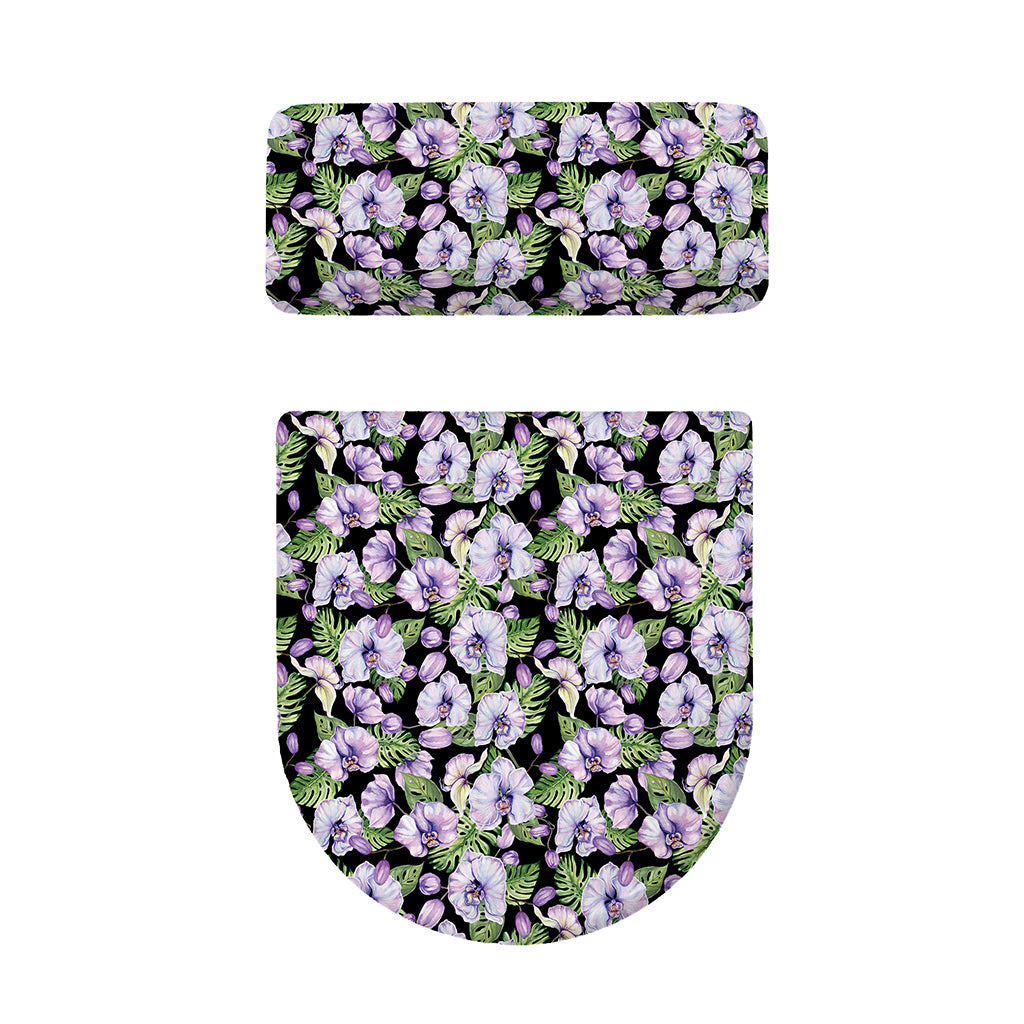 Watercolor Cattleya Pattern Print Toilet Lid And Tank Cover Set