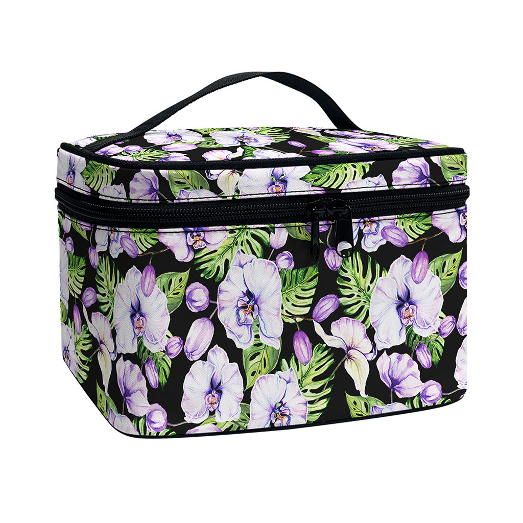 Watercolor Cattleya Pattern Print Travel Makeup Bag