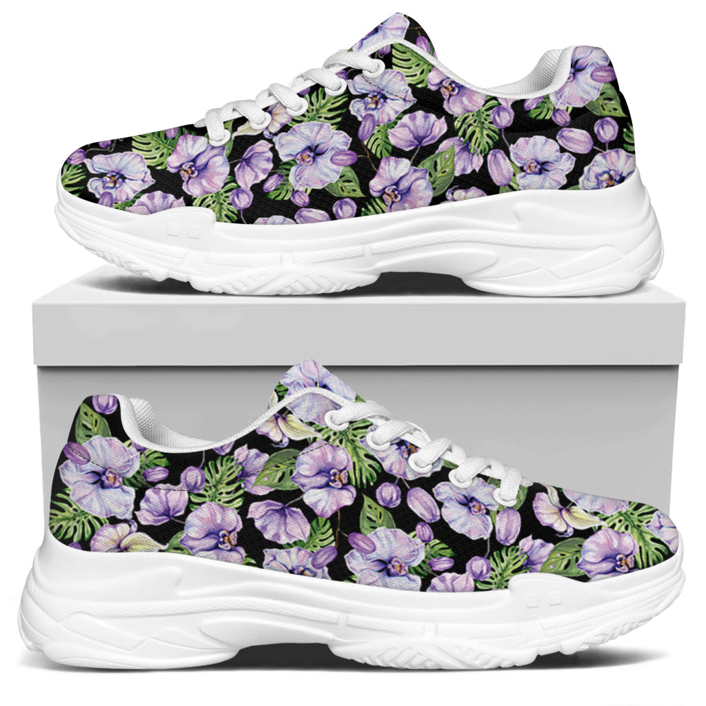 Watercolor Cattleya Pattern Print White Chunky Shoes