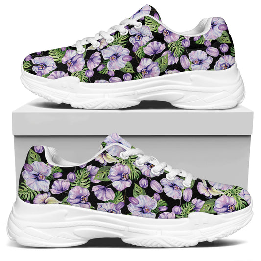 Watercolor Cattleya Pattern Print White Chunky Shoes